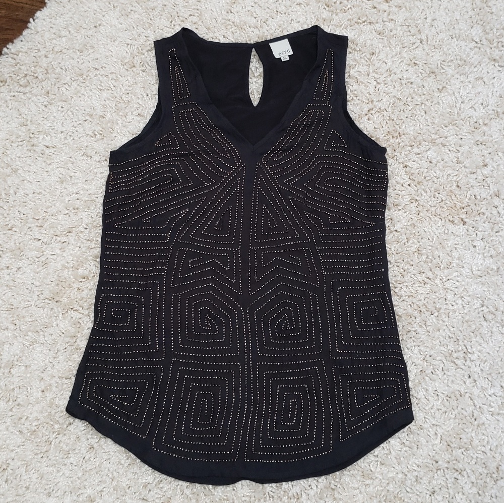 Ecru Bronze Beaded Black Tank Sz XS - Picture 3 of 6